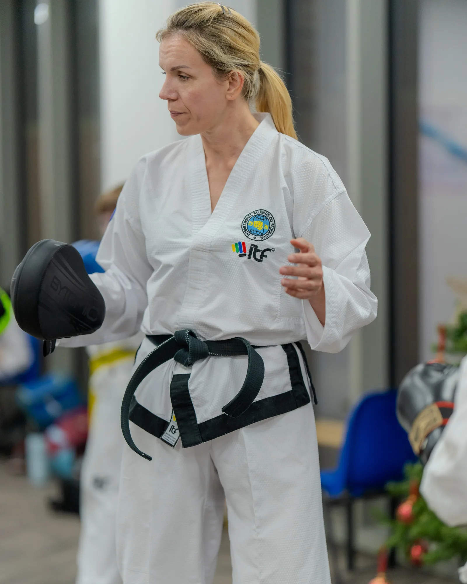 Junior Taekwondo student practising technique