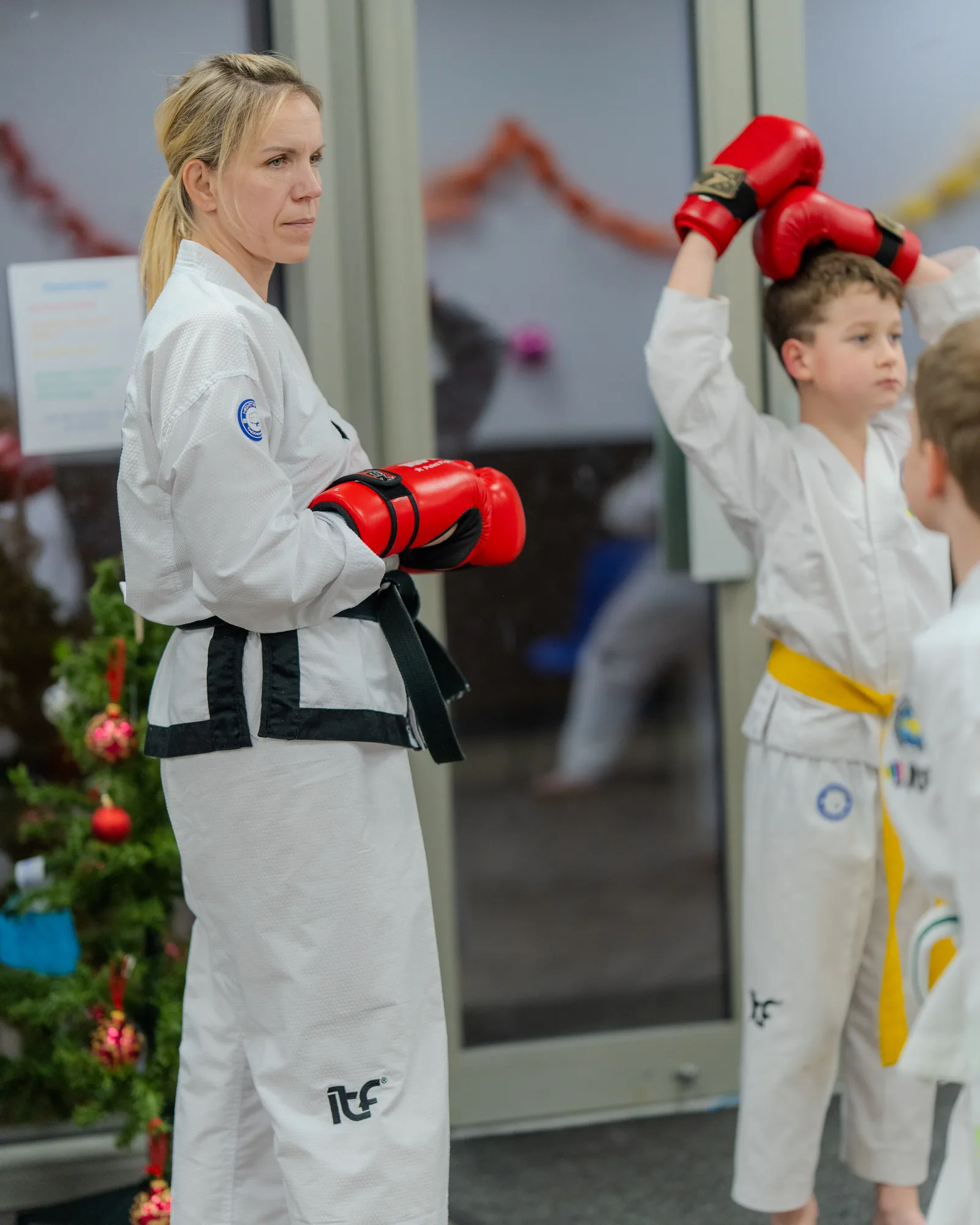 Taekwondo class working on technical skills